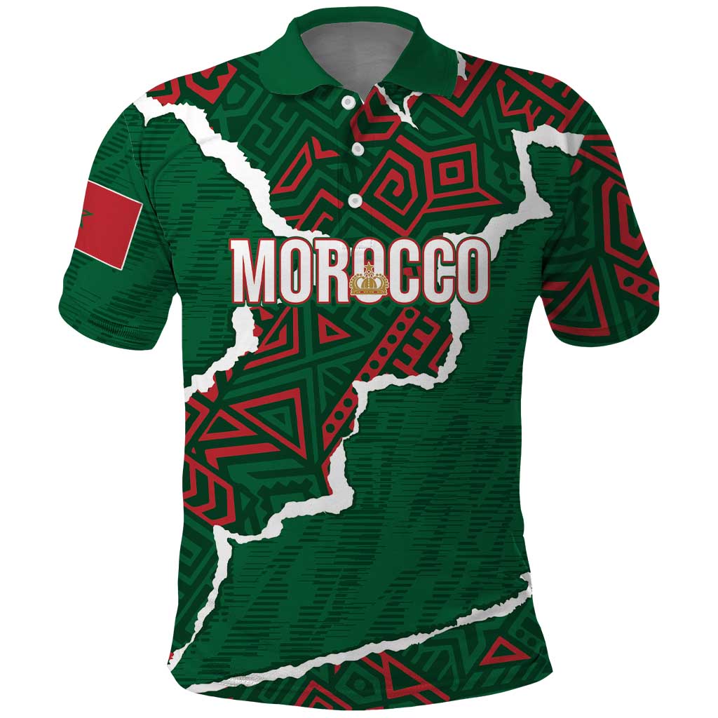 Morocco Football Custom Polo Shirt Grunge Motifs