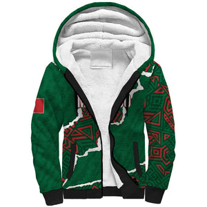 Morocco Football Custom Sherpa Hoodie Grunge Motifs