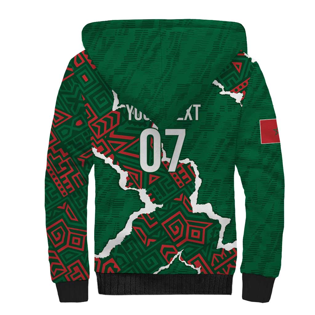 Morocco Football Custom Sherpa Hoodie Grunge Motifs