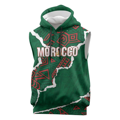 Morocco Football Custom Sleeveless Hoodie Grunge Motifs