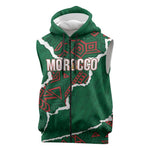 Morocco Football Custom Sleeveless Zip Hoodie Grunge Motifs