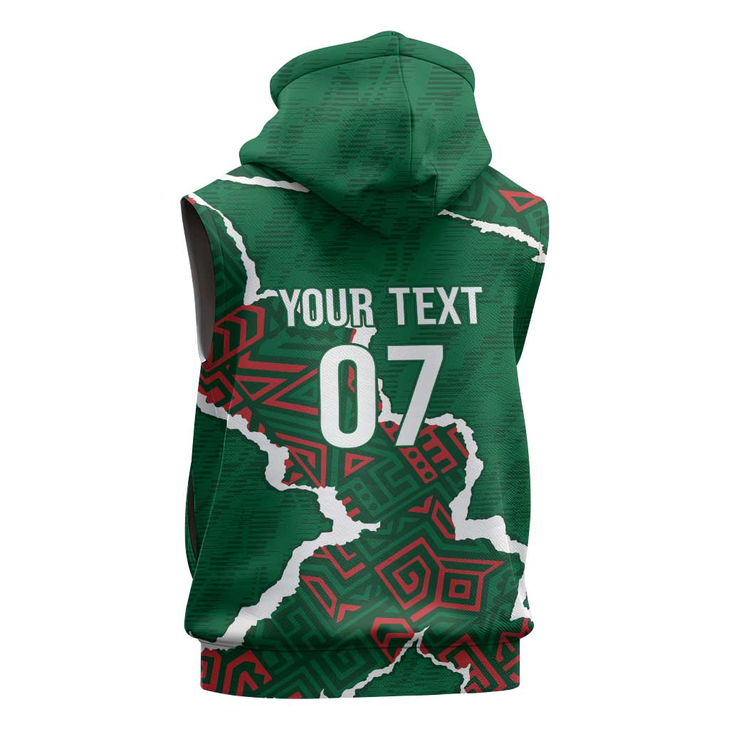 Morocco Football Custom Sleeveless Zip Hoodie Grunge Motifs