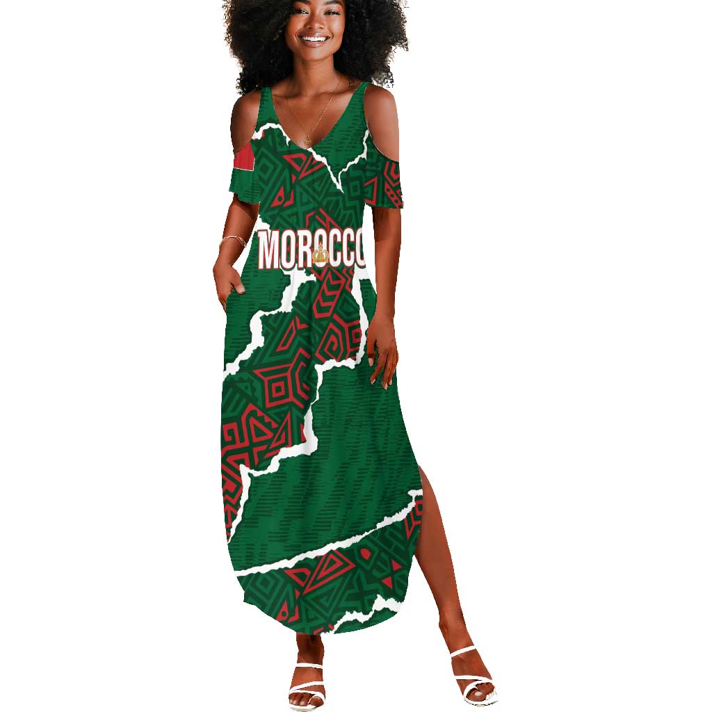 Morocco Football Custom Summer Maxi Dress Grunge Motifs