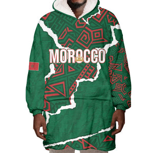 Morocco Football Custom Wearable Blanket Hoodie Grunge Motifs