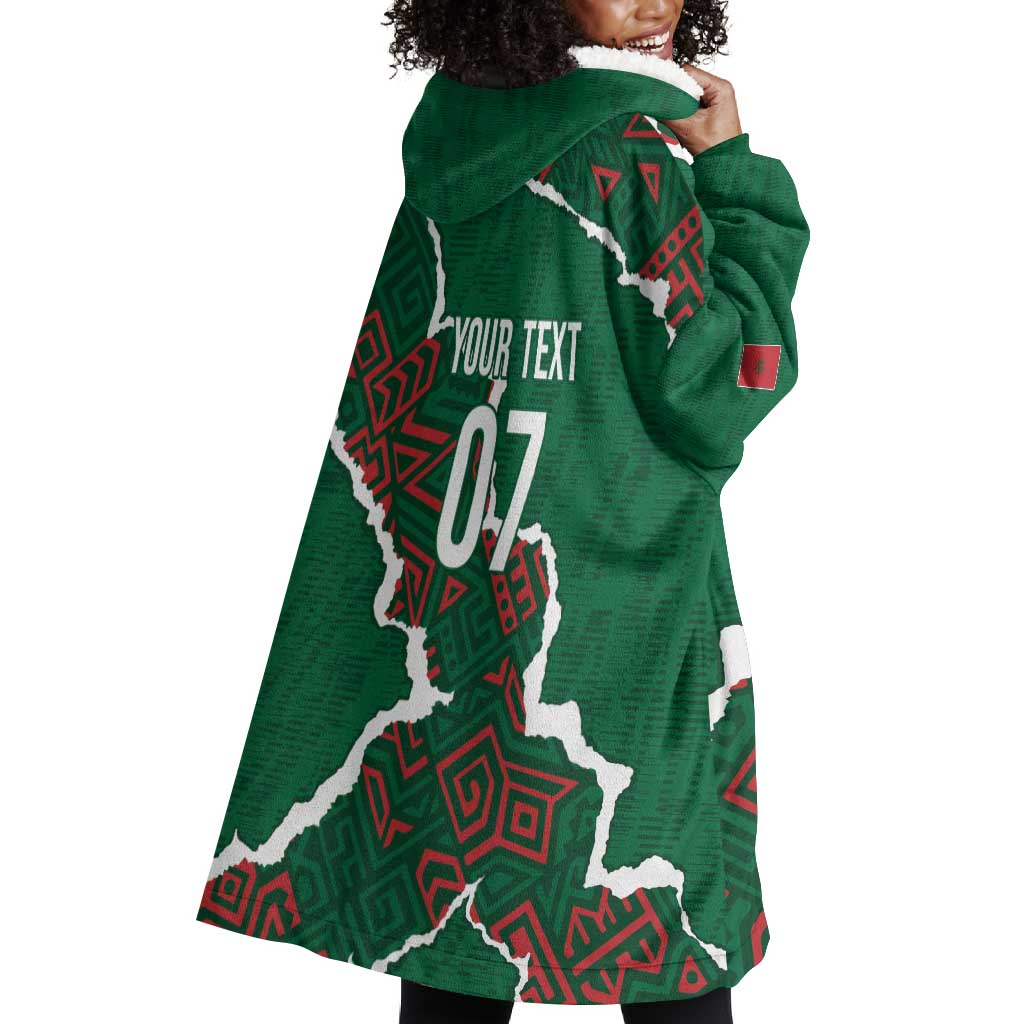 Morocco Football Custom Wearable Blanket Hoodie Grunge Motifs