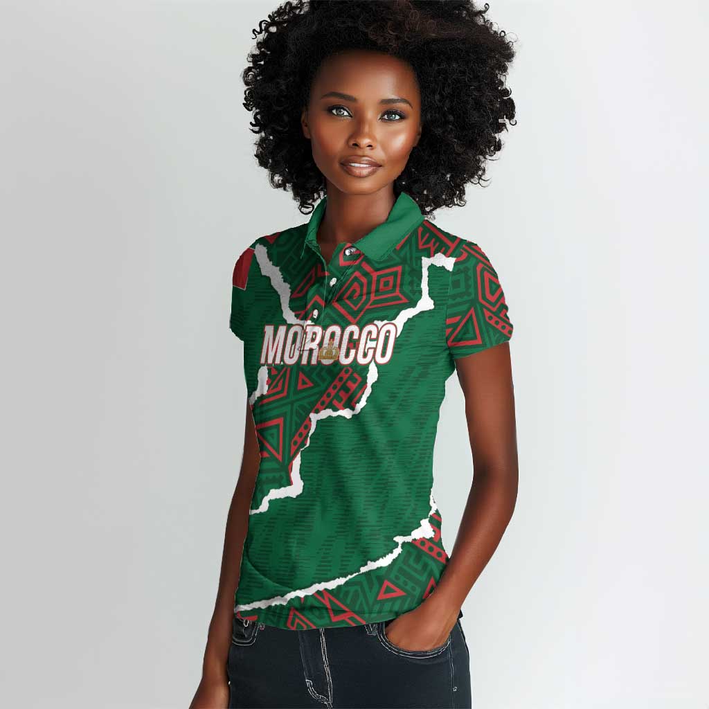 Morocco Football Custom Women Polo Shirt Grunge Motifs