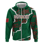 Morocco Football Custom Zip Hoodie Grunge Motifs