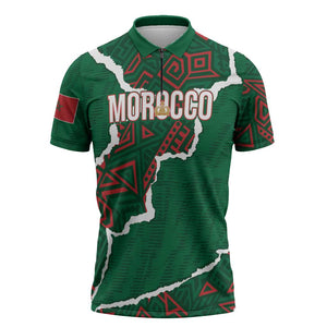 Morocco Football Custom Zipper Polo Shirt Grunge Motifs