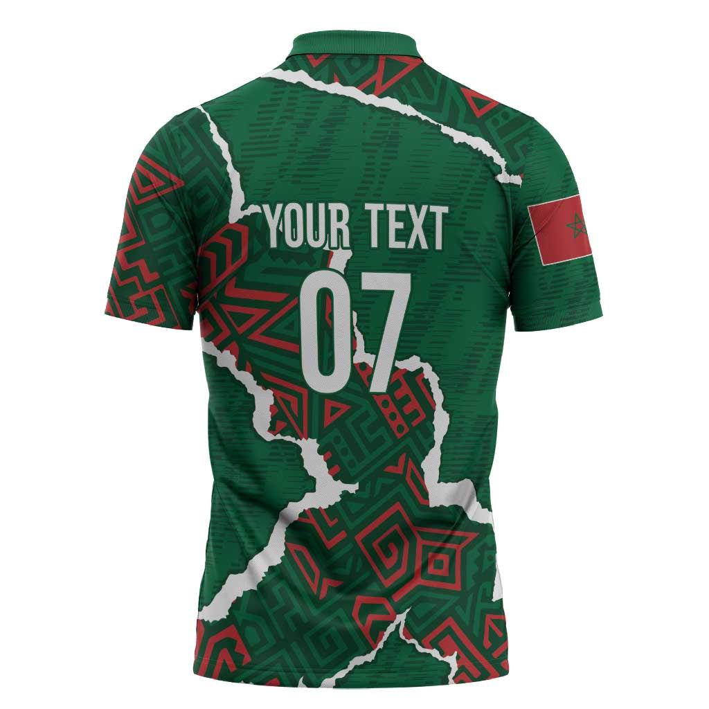 Morocco Football Custom Zipper Polo Shirt Grunge Motifs