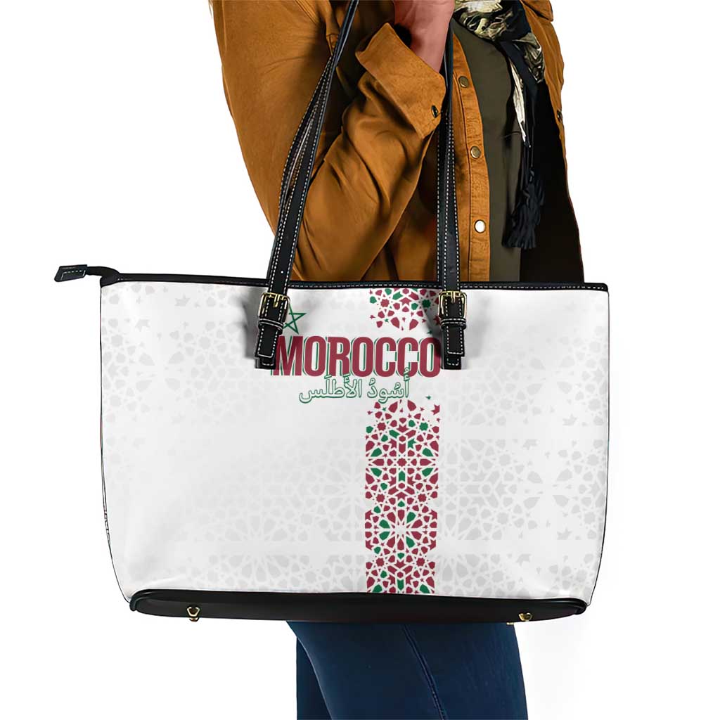 Morocco Atlas Lions Leather Tote Bag Arabesque Inspired Pattern