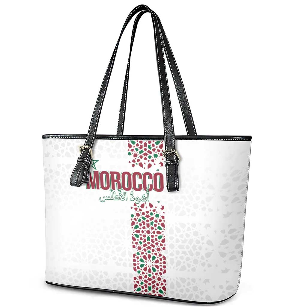 Morocco Atlas Lions Leather Tote Bag Arabesque Inspired Pattern