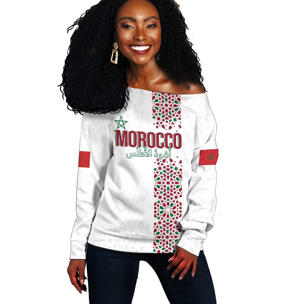 Morocco Atlas Lions Personalized Off Shoulder Sweater Arabesque Inspired Pattern