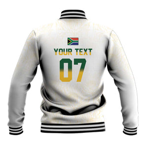 Custom South Africa Cricket Champion Baseball Jacket Gold Proteas - All White - African Pride