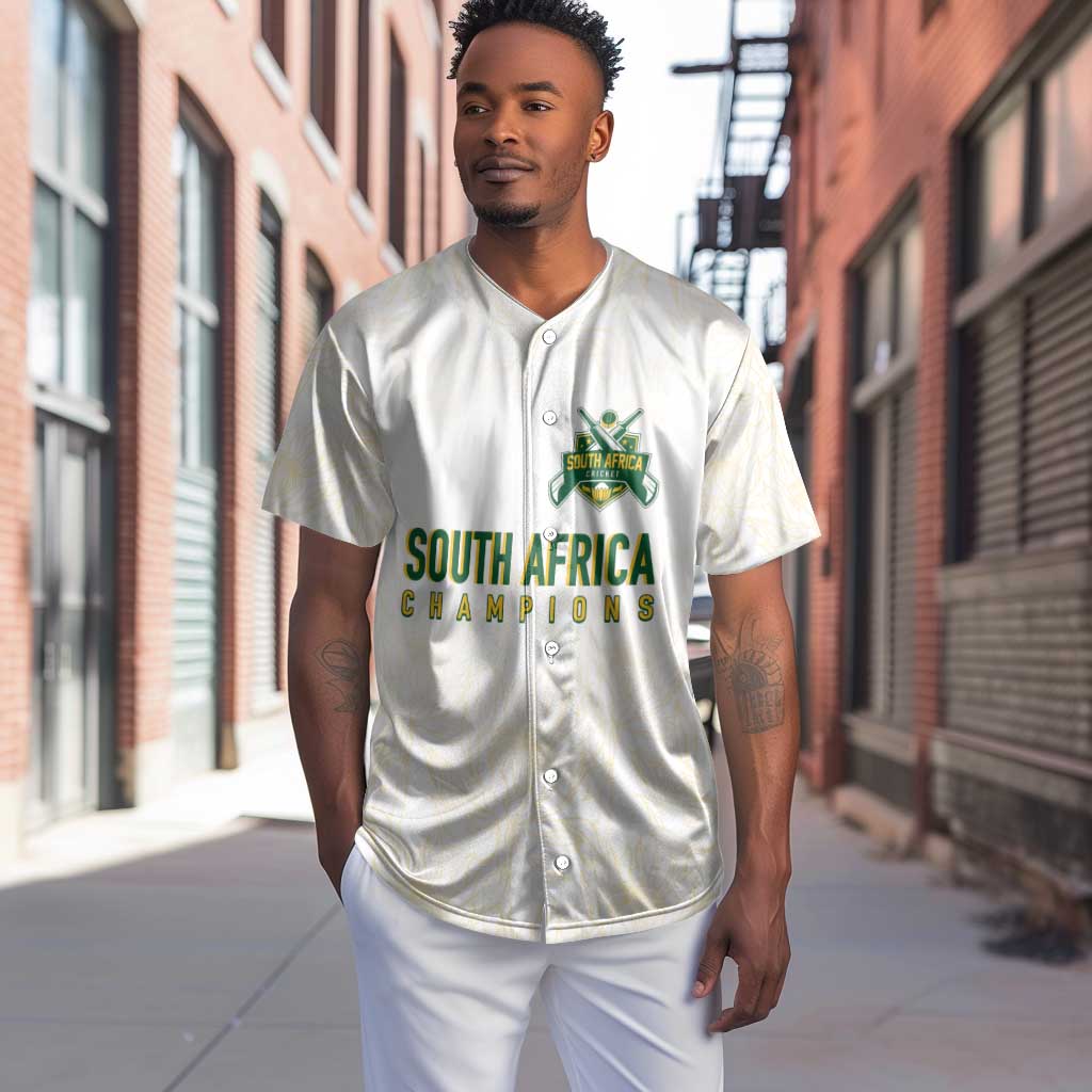 Custom South Africa Cricket Champion Baseball Jersey Gold Proteas - All White - African Pride
