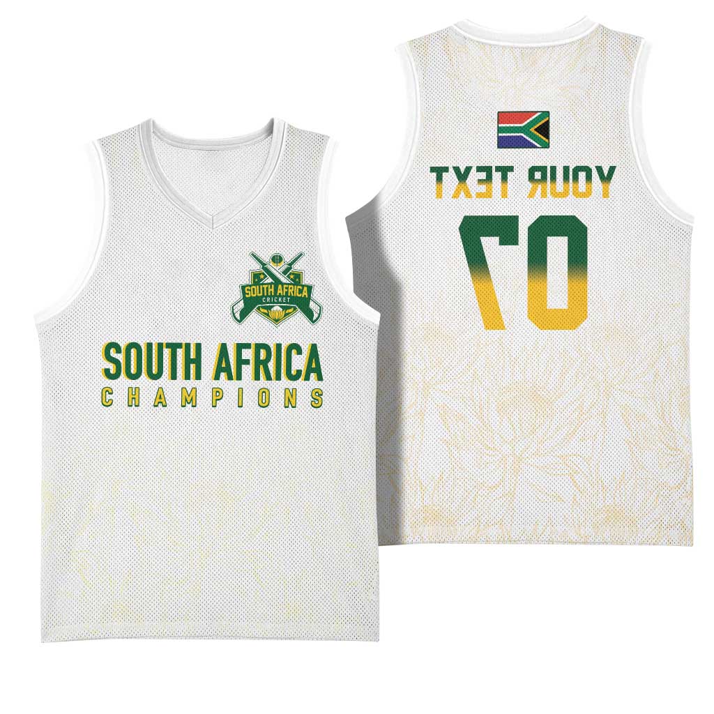 Custom South Africa Cricket Champion Basketball Jersey Gold Proteas - All White - African Pride