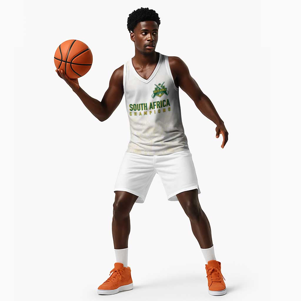 Custom South Africa Cricket Champion Basketball Jersey Gold Proteas - All White - African Pride