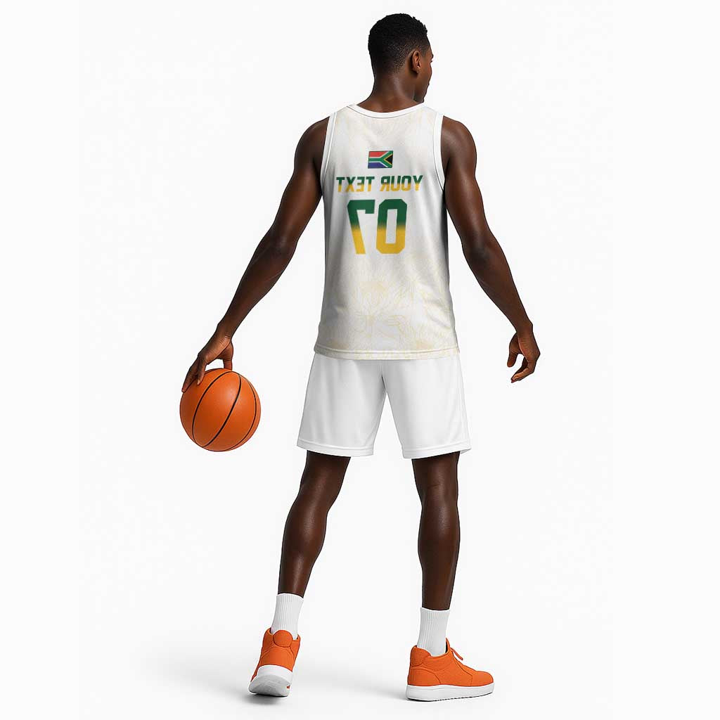 Custom South Africa Cricket Champion Basketball Jersey Gold Proteas - All White - African Pride