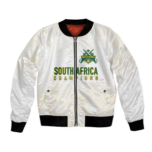Custom South Africa Cricket Champion Bomber Jacket Gold Proteas - All White - African Pride