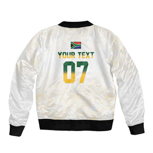 Custom South Africa Cricket Champion Bomber Jacket Gold Proteas - All White - African Pride