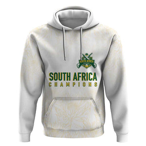 Custom South Africa Cricket Champion Hoodie Gold Proteas - All White - African Pride