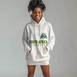 Custom South Africa Cricket Champion Hoodie Dress Gold Proteas - All White - African Pride