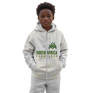 Custom South Africa Cricket Champion Kid Hoodie Gold Proteas - All White - African Pride