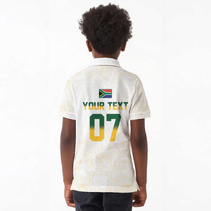 Custom South Africa Cricket Champion Kid Polo Shirt Gold Proteas - All White - African Pride