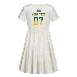 Custom South Africa Cricket Champion Kid Short Sleeve Dress Gold Proteas - All White - African Pride