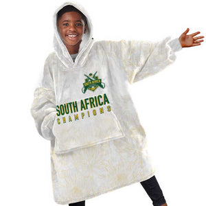 Custom South Africa Cricket Champion Kid Wearable Blanket Hoodie Gold Proteas - All White - African Pride