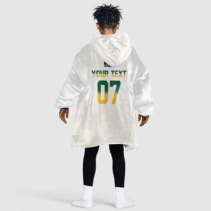 Custom South Africa Cricket Champion Kid Wearable Blanket Hoodie Gold Proteas - All White - African Pride