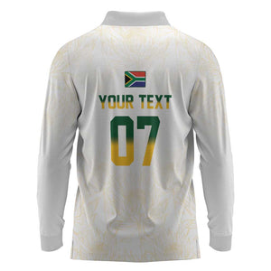 Custom South Africa Cricket Champion Long Sleeve Polo Shirt Gold Proteas - All White - African Pride