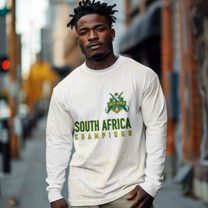 Custom South Africa Cricket Champion Long Sleeve Shirt Gold Proteas - All White - African Pride