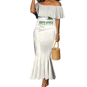 Custom South Africa Cricket Champion Mermaid Dress Gold Proteas - All White - African Pride