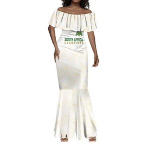 Custom South Africa Cricket Champion Mermaid Dress Gold Proteas - All White - African Pride