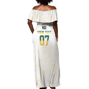 Custom South Africa Cricket Champion Off Shoulder Maxi Dress Gold Proteas - All White - African Pride