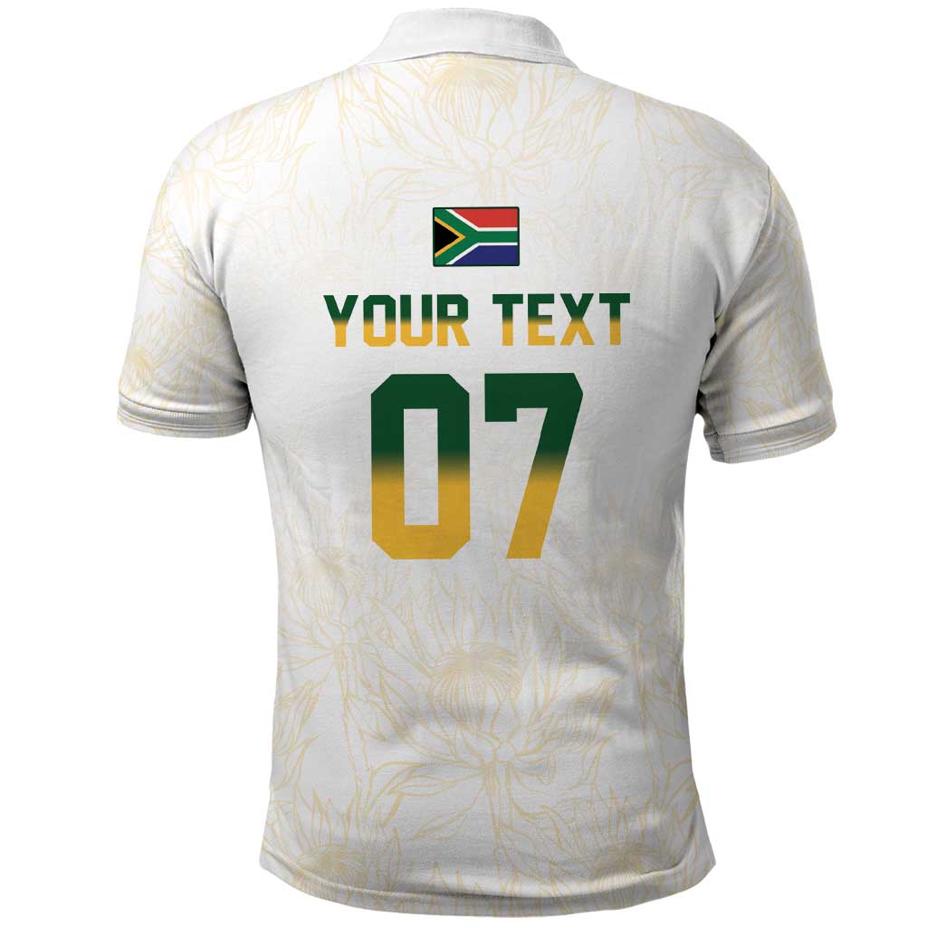 Custom South Africa Cricket Champion Polo Shirt Gold Proteas - All White - African Pride