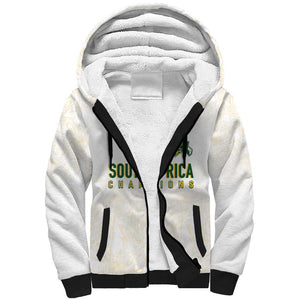 Custom South Africa Cricket Champion Sherpa Hoodie Gold Proteas - All White - African Pride
