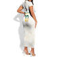 Custom South Africa Cricket Champion Short Sleeve Bodycon Dress Gold Proteas - All White - African Pride