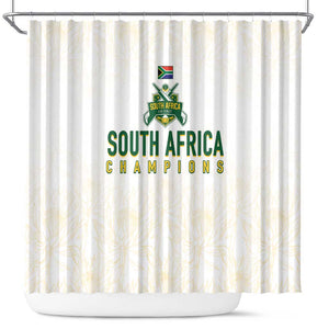 South Africa Cricket Champion Shower Curtain Gold Proteas - All White - African Pride
