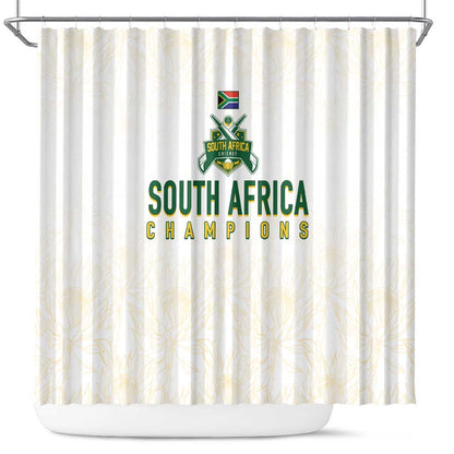 South Africa Cricket Champion Shower Curtain Gold Proteas - All White - African Pride