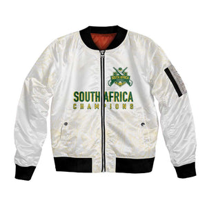 Custom South Africa Cricket Champion Sleeve Zip Bomber Jacket Gold Proteas - All White - African Pride