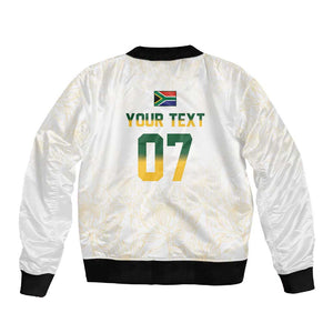 Custom South Africa Cricket Champion Sleeve Zip Bomber Jacket Gold Proteas - All White - African Pride