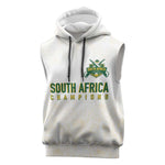 Custom South Africa Cricket Champion Sleeveless Hoodie Gold Proteas - All White - African Pride