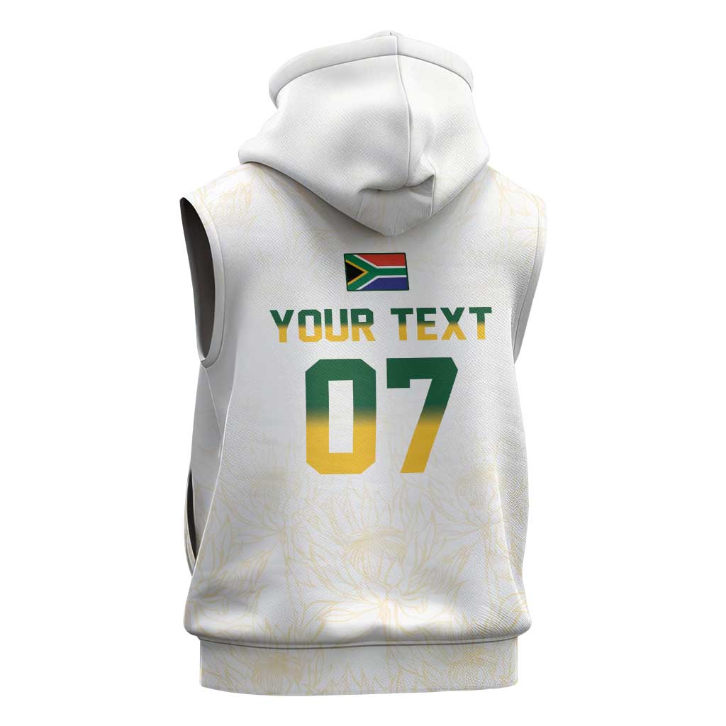 Custom South Africa Cricket Champion Sleeveless Hoodie Gold Proteas - All White - African Pride