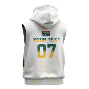 Custom South Africa Cricket Champion Sleeveless Hoodie Gold Proteas - All White - African Pride
