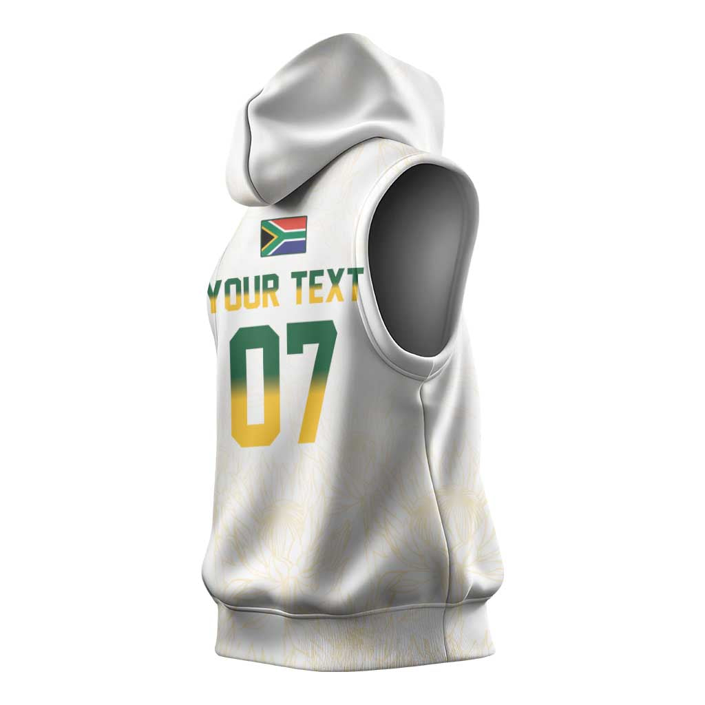 Custom South Africa Cricket Champion Sleeveless Hoodie Gold Proteas - All White - African Pride