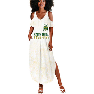 Custom South Africa Cricket Champion Summer Maxi Dress Gold Proteas - All White - African Pride