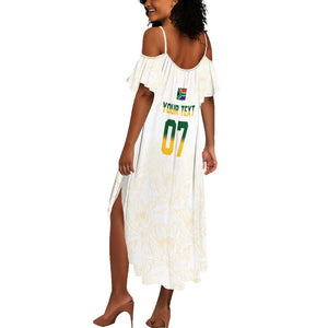 Custom South Africa Cricket Champion Summer Maxi Dress Gold Proteas - All White - African Pride