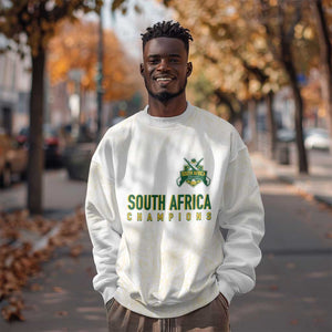 Custom South Africa Cricket Champion Sweatshirt Gold Proteas - All White - African Pride