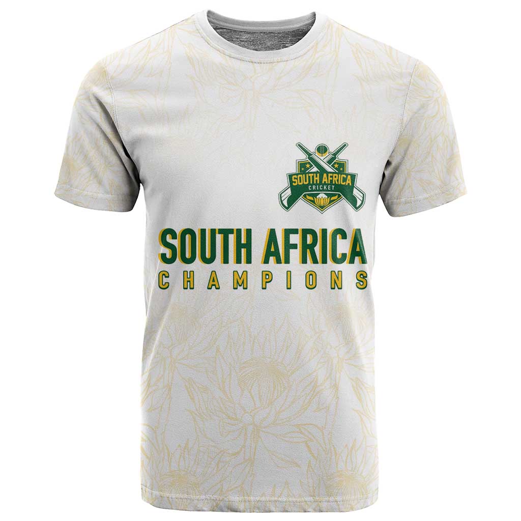 Custom South Africa Cricket Champion T shirt Gold Proteas - All White - African Pride